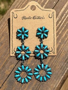 Rustic Couture Bohemian Metal Turquoise Earrings - NWT